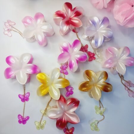 Flower Claw Clip with Butterfly Chain