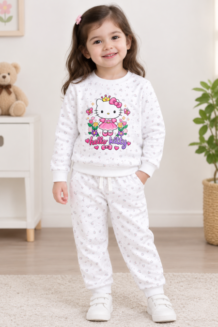 Hello Kitty Girls Cotton Fleece Suit – Kids Winter Outfit (2–7 Years)